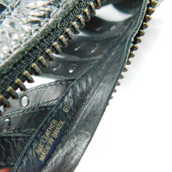 BCBG Maxazria Black Studded Leather Zipper Front Caged Open Toe Sandal Heels 6.5 - Picture 8 of 8